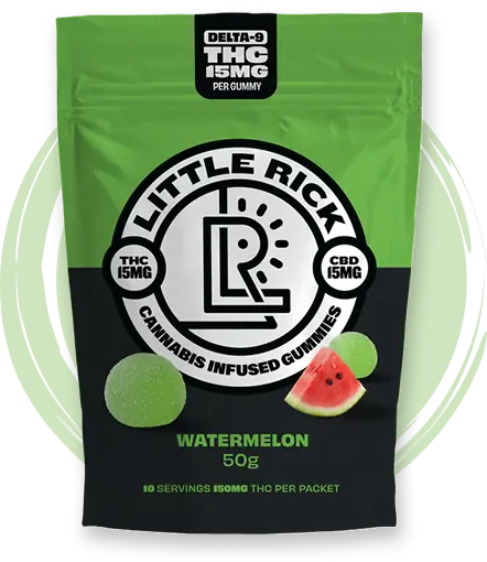 Watermelon 15mg THC gummies.