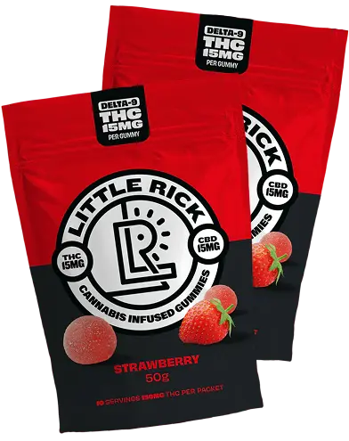 Strawberry 15mg THC gummies.