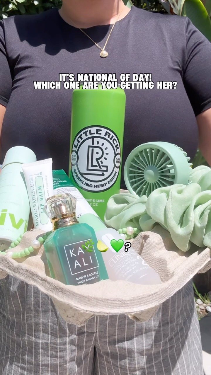 A gift basket with a can of Little Rick Mint & Lime