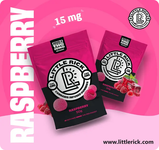 THC 15mg gummies with raspberry flavor.