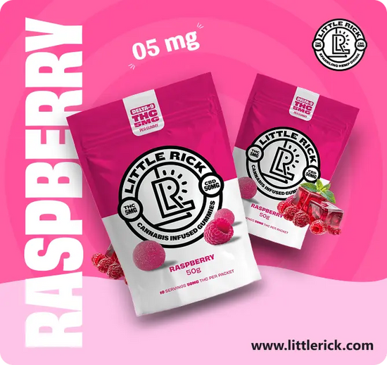 THC 5mg gummies with raspberry flavor.