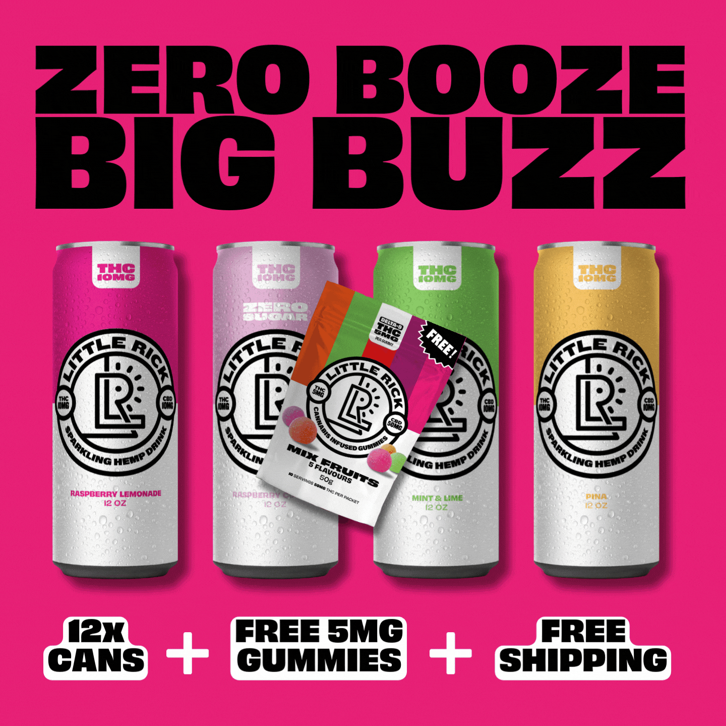 Little Ricks Lucky Dozen: zero booze, big buzz, free shipping & free THC gummies!.