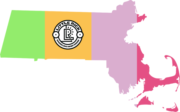 A map of Massachusetts with a Little Rick logo over the central region.