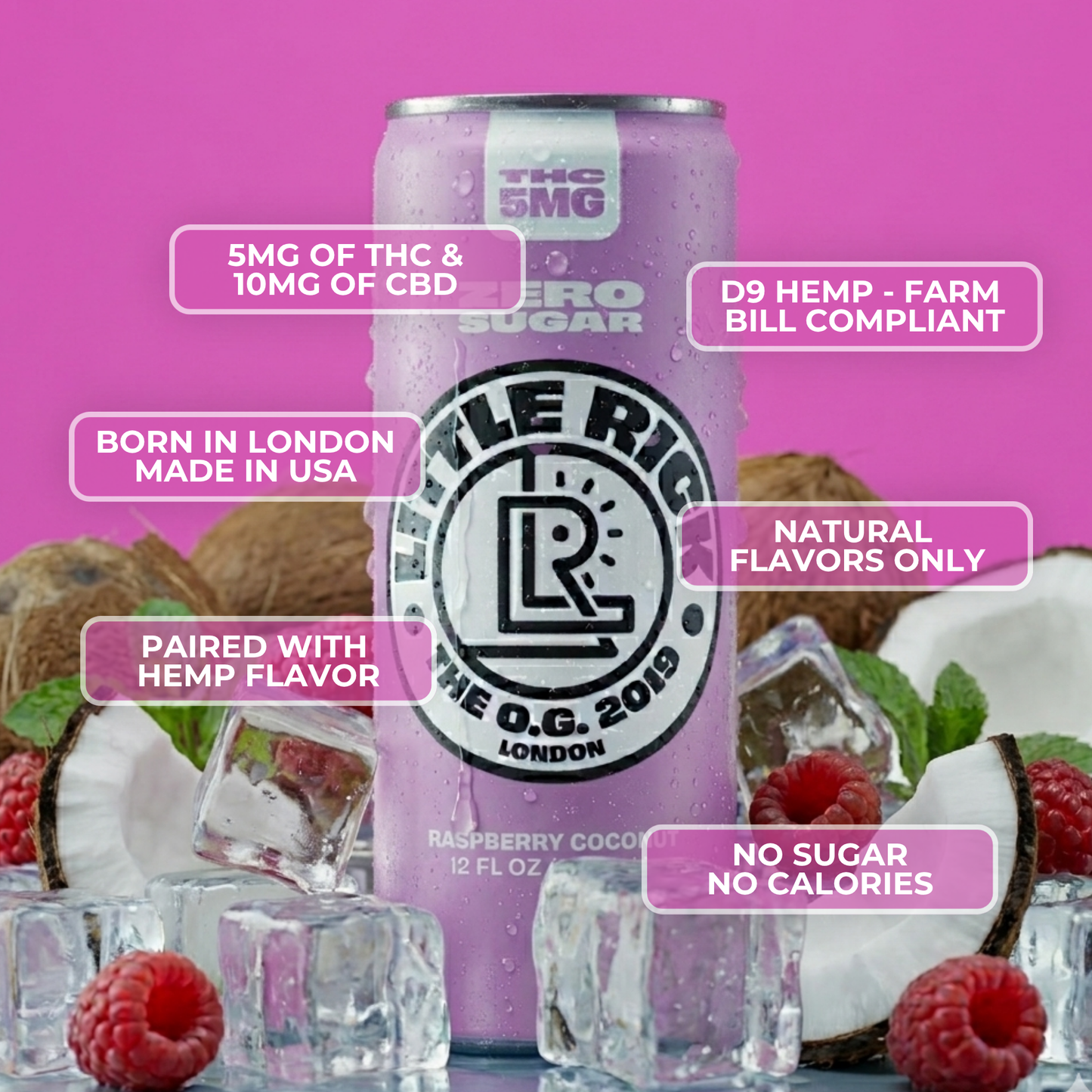 Raspberry Coconut - 5mg THC Drink