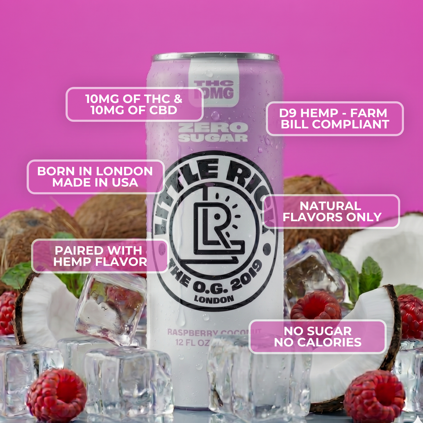 Raspberry Coconut - 10mg THC Drink