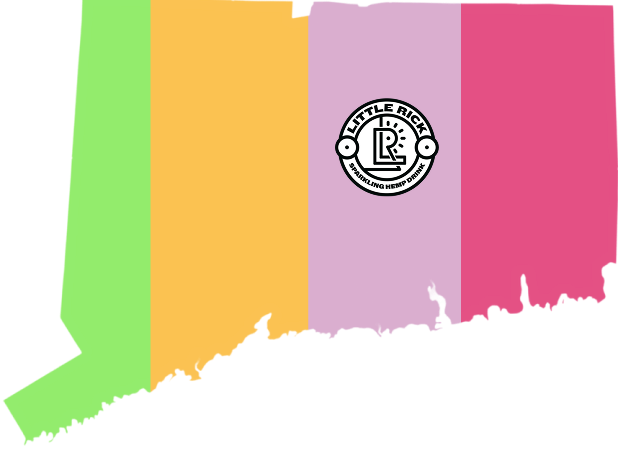 Connecticut map split into four colors with a Little Rick logo in the center.