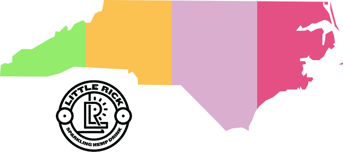 Colorful map outline of North Carolina with a Little Rick logo at the bottom