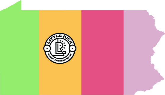 Outline of Pennsylvania with vertical pastel stripes and a Little Rick logo in the center.
