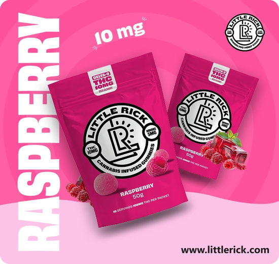 THC 10mg gummies with raspberry flavor.