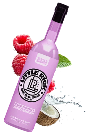 A bottle of Little Rick 200mg Raspberry Coconut Zero Sugar spirit