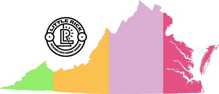 Colorful outline of Virginia state with a Little Rick logo in the corner